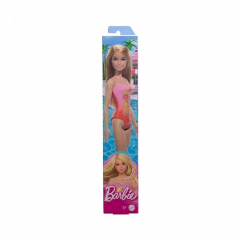 Mattel Barbie: Beach - Blond Hair Doll Wearing Pink Palm Tree-Print Swimsuit (HPV19)