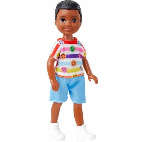 Mattel Barbie Club Chelsea Mini Doll - Small Dark Skin Boy Doll Wearing Removable Romper  Shoes with Brown Hair (HNY58)