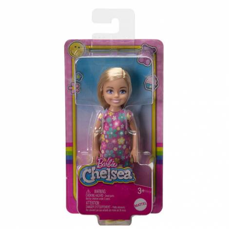 Mattel Barbie Club Chelsea Mini Girl Doll - Small Doll with Long Blonde Hair Wearing Removable Purple Flowered Dress  Yellow Shoes (HKD89)