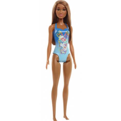Mattel Barbie Doll Beach - Dark Skin Doll with Flowers Blue Swimsuit (HDC51)