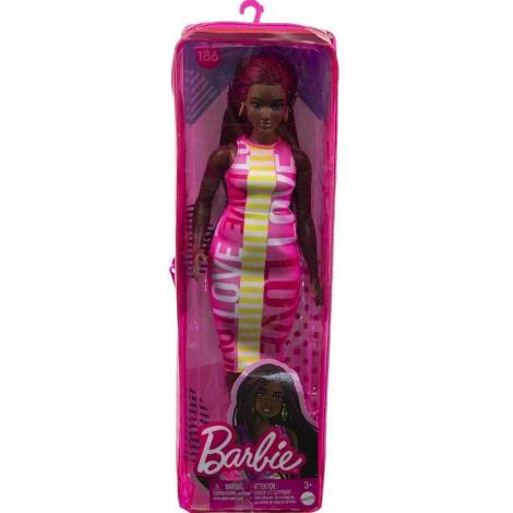 Mattel Barbie Doll - Fashionistas #186 - Curvy Doll, Crimson Braids  Sleeveless Love Dress (HBV18)