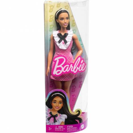 Mattel Barbie Doll - Fashionistas #209 With Black Hair Wearing A Pink Plaid Dress (HJT06)