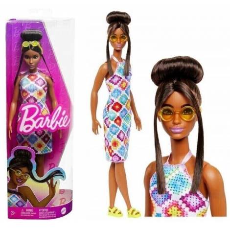 Mattel Barbie Doll - Fashionistas #210 Brown Hair In Bun - Diamond Crochet Dress Dark Skin Doll (HJT07)