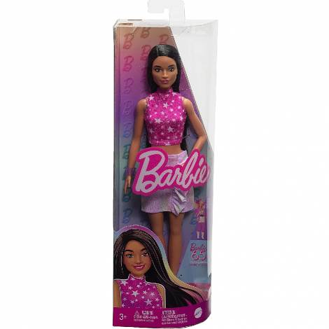 Mattel Barbie Doll - Fashionistas #215 Pink Star-Print Top Black Straight Hair Doll (HRH13)