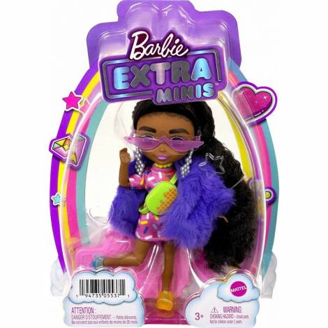 Mattel Barbie Extra Minis - Dark Skin Doll Wearing Faux Fur Coat Purple (HGP63)