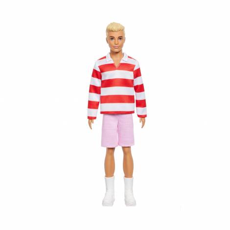 Mattel Barbie: Ken - Red White Stripes T-Shirt  & Pink Shorts with Blonde Hair Doll Fashionistas (HYV01)