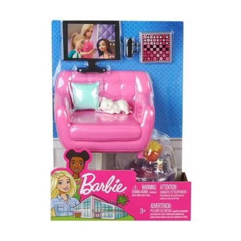 Mattel Barbie: Mini Playset Furniture Couch with TV  Cat (HJL55)