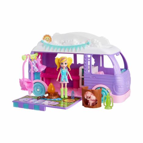 Mattel Polly Pocket: Tiny Worlds Big Surprises! - Glamping Camper Van Vehicle Playset (JCC32)