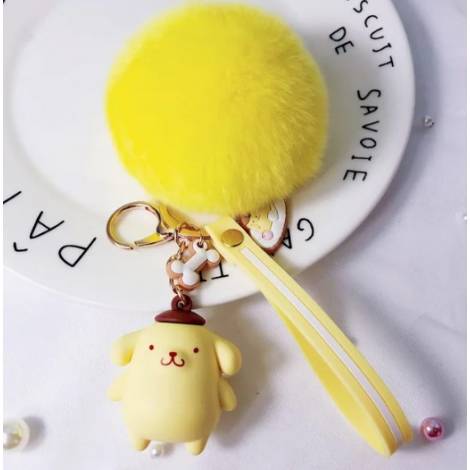 Sanrio Pom Purin Dog Keychain With Fluffy Fur Ball 6129637