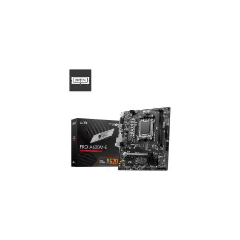 MSI MB PRO A620M-E, SOCKET AMD AM5, CS AMD A620, 2 DIMM SOCKETS DDR5, HDMI/VGA, LAN PORT, MICRO-ATX, 3YW.