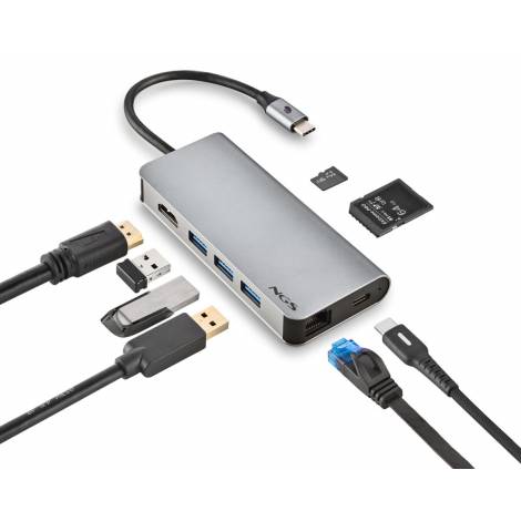 NGS Wonder Dock 8 Silver Αλουμινένιος Αντάπτορας USB-C με θύρα HDMI 4K Ultra HD Video σε ασημί χρώμα