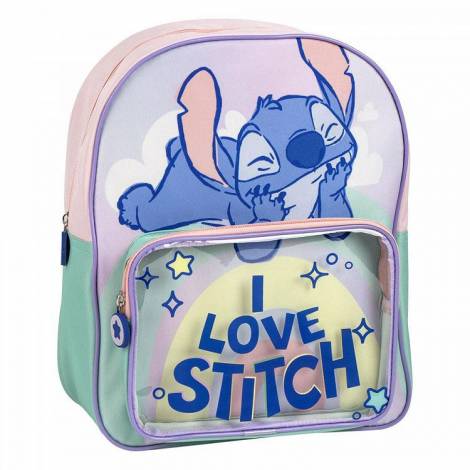 Παιδική Τσάντα Πλάτης 30εκ με Διάφανη Τσέπη I Love Stitch DISNEY Λίλο & Στιτς