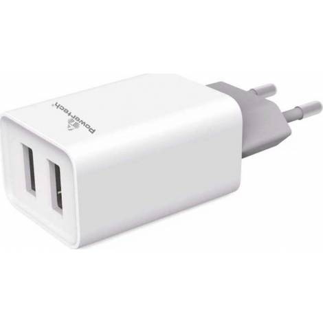 Powertech 2x USB Wall Adapter Λευκό (PT-778)