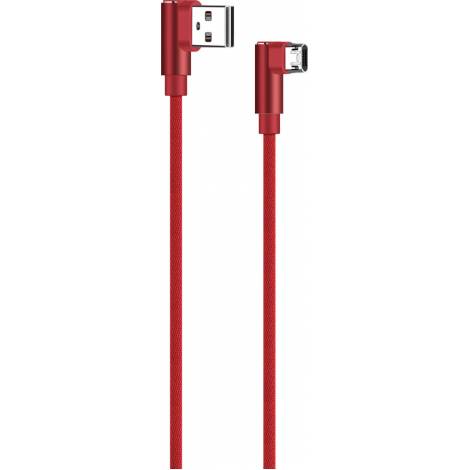 Powertech Angle (90°) / Braided USB 2.0 to micro USB Cable Κόκκινο 1m (PTR-0041)