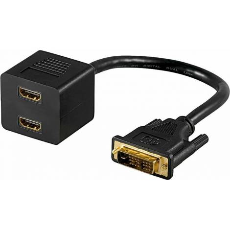 POWERTECH αντάπτορας DVI 24+1 σε 2x HDMI CAB-DVI005, 0.20m, μαύρος