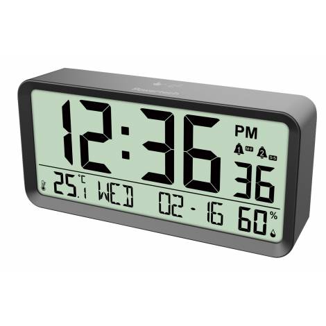 POWERTECH επιτραπέζιο ψηφιακό ρολόι-ξυπνητήρι PT-1659 με θερμόμετρο/υγρασιόμετρo/ημερολόγιο, μαύρο