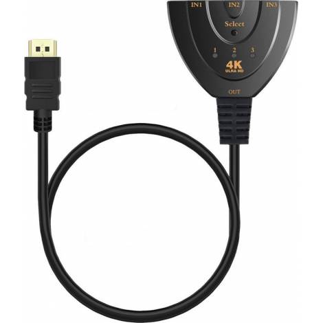 POWERTECH HDMI Switch 3x1 pigtail, 4K x 2K & 3D, 0.50m, Black (CAB-H077)