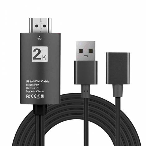 POWERTECH Καλώδιο USB 2.0 female σε HDMI, με USB τροφοδοσία, 1m, μαύρο