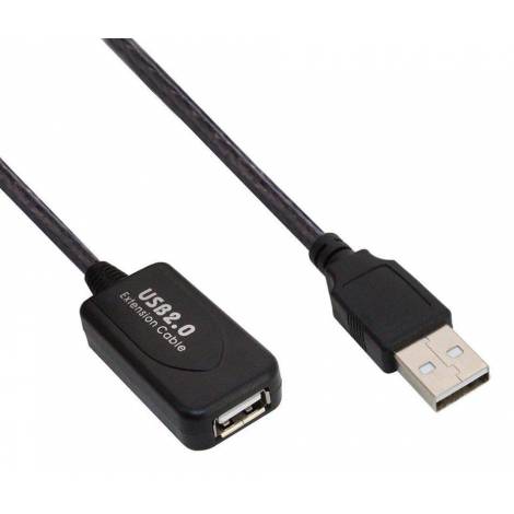 Powertech Καλώδιο USB 2.0 σε USB female με ενισχυτή, 5m, Black (CAB-U039)