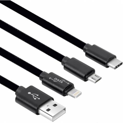 Powertech Καλώδιο USB σε Micro USB, Type C & 8-pin, 3 σε 1, 0.2m, Μαύρο (CAB-U086)