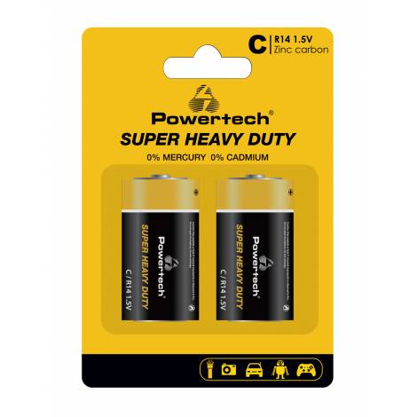 POWERTECH μπαταρίες Zinc Carbon Super Heavy Duty PT-1221, R14 1.5V, 2τμχ