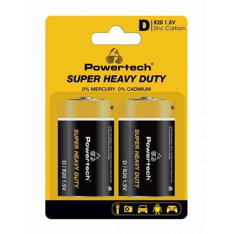 POWERTECH μπαταρίες Zinc Carbon Super Heavy Duty PT-1222, R20 1.5V, 2τμχ