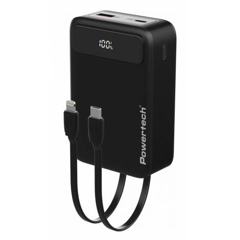 POWERTECH power bank PT-1504 με καλώδια & οθόνη, 20000mah, 22.5W, μαύρο