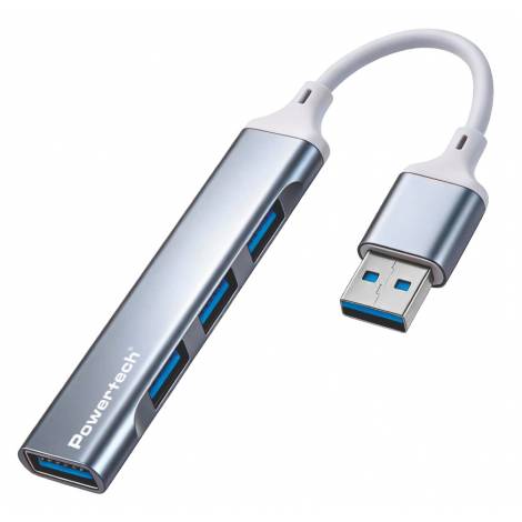 POWERTECH USB hub PTR-0207, 4x θυρών, USB 3.0, 5Gbps, USB σύνδεση, γκρι