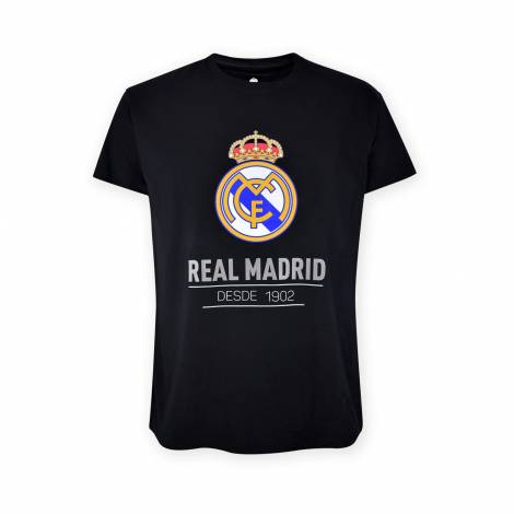 Real Madrid CF Official T-Shirt – Black 'Since 1902' Crest Print – Size M (RM1CE90)