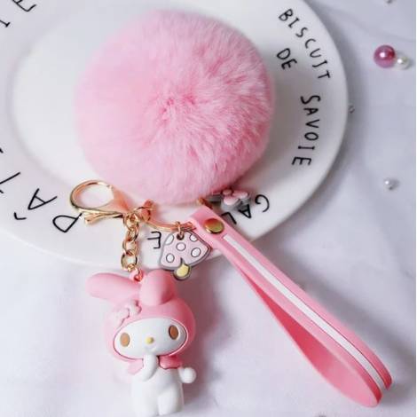Sanrio Melody Keychain With Fluffy Fur Ball 6129638