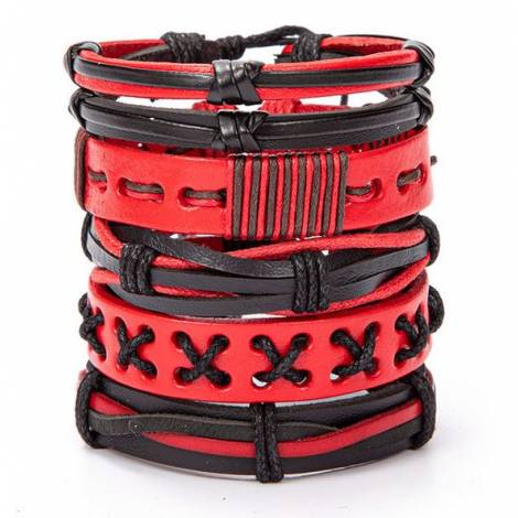 Viking Red Passion Jewelry Leather,  Bracelet set, unisex, ρυθμιζόμενο μέγεθος με κουτί δώρου GE6110300