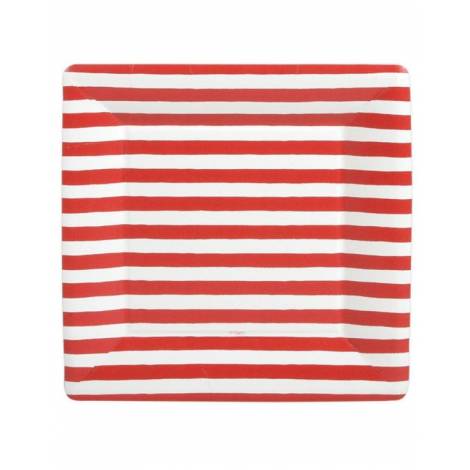 Σετ Πιάτων 8 Τεμαχίων για Φαγητό ''White & Red Stripe'' Caspari (25.4 cm)