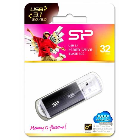 SILICON POWER USB Flash Drive Blaze B02, 32GB, USB 3.2 Gen 1, Black  (SP032GBUF3B02V1K)