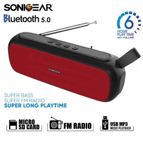 SONIC GEAR BLUETOOTH 5.0 SUPER BASS FM RADIO B.RED   P8000BR