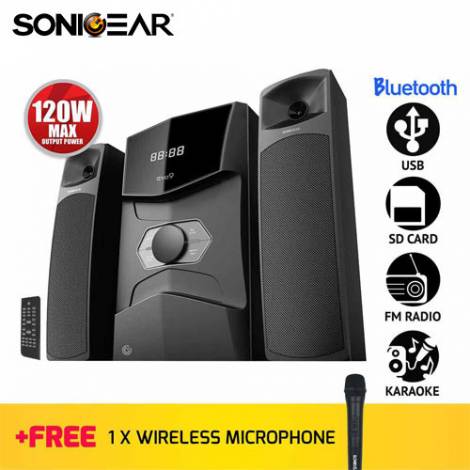 SONIC GEARS BLUETOOTH MULTIMEDIA AUDIO SPEAKERS 2,1 BLACK REFURBISHED