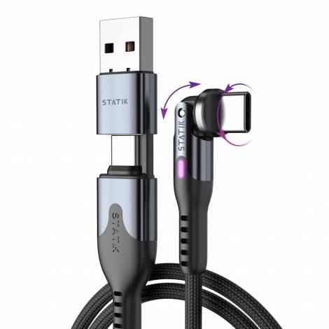 STATIK Καλώδιο Φόρτισης USB-A/Type C σε Type C Περιστρεφόμενη, 100W Μαύρο PUP-0455-6FT-CC