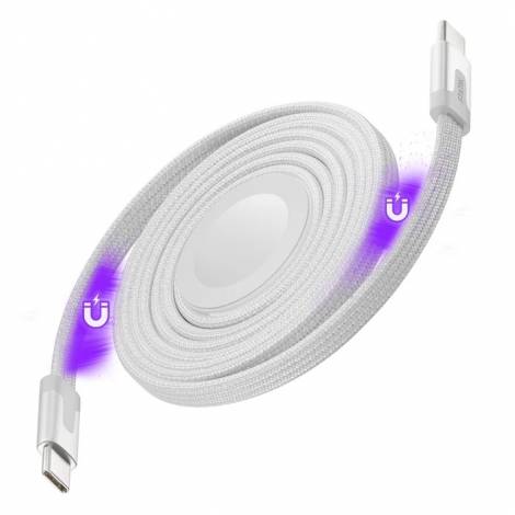 STATIK MagStack Duo Φόρτιστης Apple Watch 5W 2σε1 με Καλώδιο Φόρτισης 60W Type C σε Type C Λευκό 1,5m PUP-0497-3FT-CC-WHT