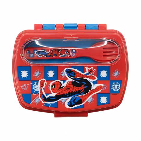 Stor Marvel: Spiderman Arachnid Grid -  Funny Sandwich Box With Cutlery (74709)