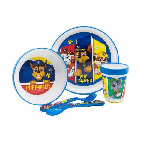 Stor: Paw Patrol - Pup 5 Pcs Non Slip Bicolor Premium Set (Plate Bowl Tumbler 260 Ml  Cutlery) (260ml) (74681)