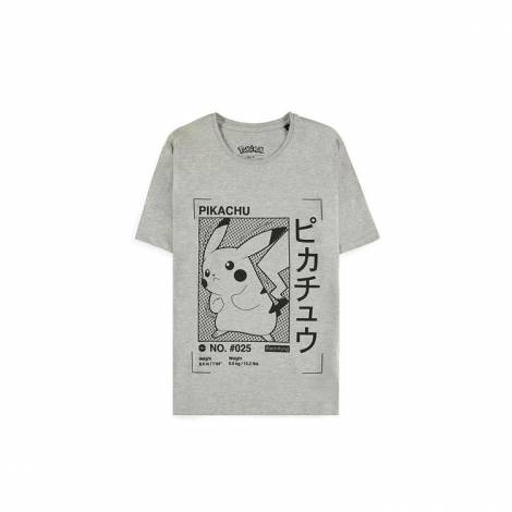 T-Shirt Ανδρικό POKEMON Pika Japanese (Anime Collection) Βαμβάκι Γκρι M Όλα / Unisex