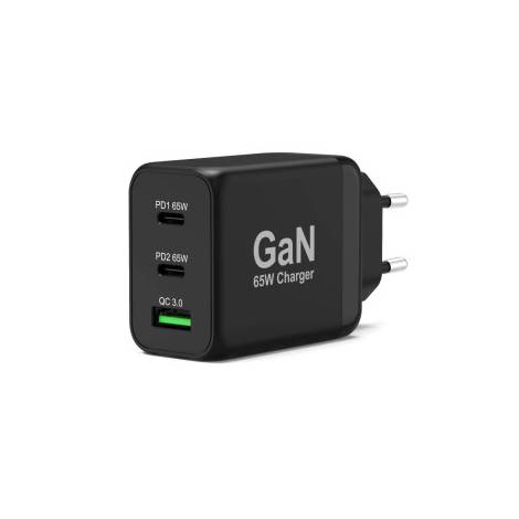 Tellur GaN 65W 3-port wall charger, 2xUSB-C + USB-A, EU, UK, US- Φορτιστής Τοίχου 3 θυρών σε μαύρο χρώμα