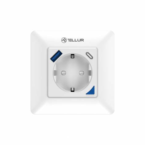 Tellur Smart WiFi Έξυπνη Πρίζα Ρεύματος 3600W / 16A με ενσωματωμένες θύρες 1xUSB 18W & 1xUSB-C PD 20W σε λευκό (TLL331531)