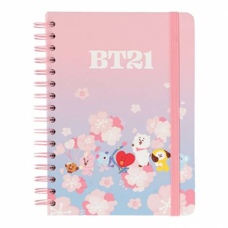 Τετράδιο Σπιράλ με Λάστιχο A5 15X21  BT21 Cherry Blossom  Μαύρο Σπιράλ Ματ & Soft touch