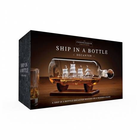 The Source – Ship in a Bottle Decanter Set – Καράφα Πλοίο σε Μπουκάλι με Ξύλινη Βάση