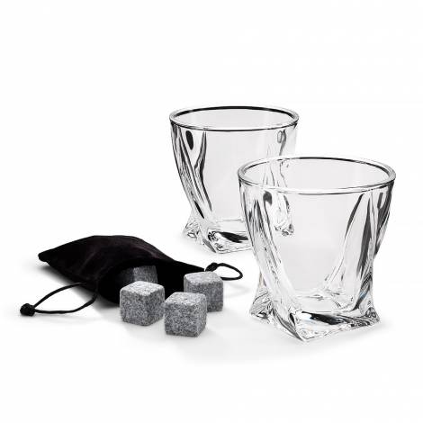 The Source Twisted Glasses With Stone -Σετ ποτήρια και Θήκη Με Τέσσερις Πέτρες Πάγου