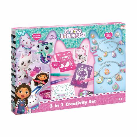 Totum: Gabby's Dollhouse - 3 In 1 Creativity Set Diamond Painting, Glitter Charm Bracelets & Spray Pens (TT420366)