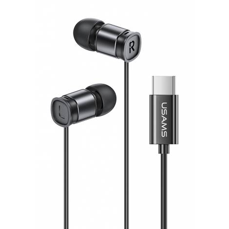 USAMS earphones με μικρόφωνο US-SJ576, USB-C σύνδεση, Φ6mm, 1.2m, μαύρα