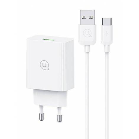 USAMS φορτιστής τοίχου SCXLTZ02 με καλώδιο USB-C, USB, 18W, λευκός