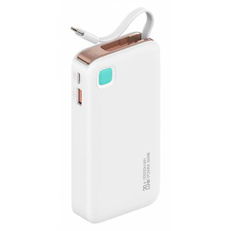 USAMS power bank CD224 με καλώδιο USB-C, 2x θύρες εξόδου, 10000mAh, 20W, λευκό