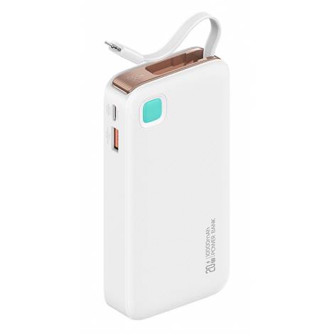 USAMS power bank CD225 με καλώδιο Lightning, 2x θύρες εξόδου, 10000mAh, 20W, λευκό